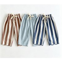 Kids Summer Essential Striped Pants With Bow Tie Elastic Waist Loose Fit Trousers For Boys And Girls All Day Comfort Wear Pants