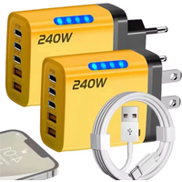 1Pcs240w Gan Fast Charger 5 In 1 With Led Light 2usb+3type-C Multi Port Phone Charger For Iphone VIVO OPPO Samsung Huawei Xiaomi