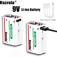 9V 21800mWh Lithium Li-ion Rechargeable Battery High Capacity for Guitar Microphone Smoke Detector Pedal with Cable