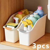 3-piece multi-functional plastic storage box set, featuring curved aesthetic design + stackable and compact design, ideal for or