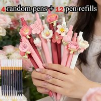 16pcs Colorful Floral Theme Retractable Ballpoint Pen,, Neutral Pens, Back-To-School Season, For School, Office, Journaling