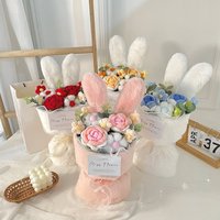 Rabbit Ears Crochet Flower Bouquet Handmade Completed Flower Bouquet Creative with Gift Bag Artificial Flowers