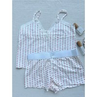 Cute Red Heart Print 2 piece Sets Women Summer Cotton Lace Trim V-neck Camisole+Short Pants Sweet Home Short Outfits Y2K