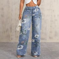 Baggy Pants High Waisted Jeans Women's Gothic Style Mid-Waist Printed American Loose Versatile Design Denim Jeans