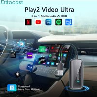OTTOCAST Play2Video Ultra Ai Box Wireless Carplay Android Auto Adapter Built in Youtube Netflix IPTV For VW Benz 99% of Cars