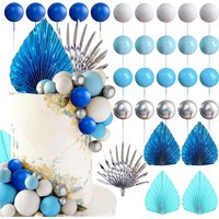 Blue Cake Decoration Blue Silver Balls Cake Topper Baby Shower Cake Decoration for Wedding Bridal Shower Birthday