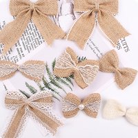 2/4/6Pcs Natural Vintage Jute Burlap Lace Pearl Bow Christmas Halloween New Year Ornaments Bowknot DIY Crafts Supplies