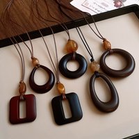 Black Coffee Round Water Drop Resin Pendant Necklaces Hollow Circle Square Geometric Ethnic Style Sweater Chain Retro Jewelry F
