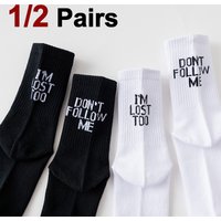 1/2 Pairs Unisex "I'm Lost Too" Letter Printed Cotton Socks Funny Novel Soft Comfortable Sweat Absorbing Breathable Casual Socks