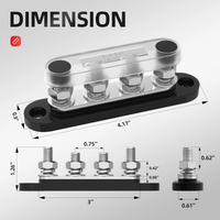 Bus Bar 12V 150A Mini Power Distribution Block with Cover 4 x 5/16" Posts for Marine Automotive Solar Systems