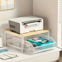 Space-Saving Kitchen Countertop Organizer with Drawer & Wire Basket - Sturdy Hardwood Shelf for Coffee Maker.