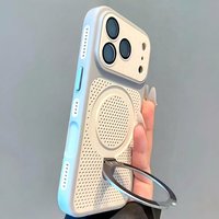 Luxuriöse Wärmeableitungs-Handyhülle mit Halterung für iPhone 17 Pro Max 12 13 14 15 16 Plus, magnetischer Ständer, matte Stoßfänger-Rückabdeckung