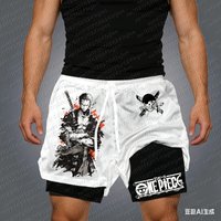 2026 One Piece Luffy Print Shorts Man Kid Summer Quick-drying Double-layer 2-1 Pant Clothing Cosplay Comfortable and Breathable
