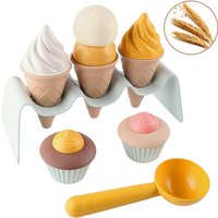 Kids Pretend Play DIY Simulation Ice Cream Cake Toy, Wheat Straw Food Playset for Children