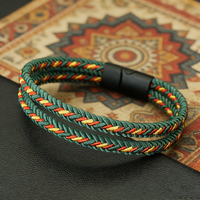Retro Ethnic Fabric Bilayer Bracelet Men Magnetic Clasp Handmade Braided Tibetan Wish Braslet Leisure Camping Homme Gift Jewelry