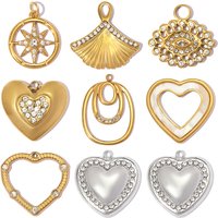 3pcs/Lot Stainless Steel Shell Heart Star DIY Charms Rhinestone Star Eye Necklace Pendants Woman Ginkgo leaf Jewelry Wholesale