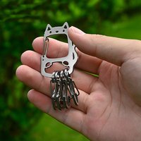 Camping Mountaineering Buckle with Four Hanging Hooks Carabiner Clip Accessories Outdoor Cat Shaped Stainless Steel Keychain