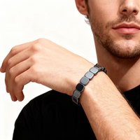 Elastic Black Gallstones Bracelet Handmade Modular Links Square Bead Wristband Black Jewelry Men Bangle for Men and Women