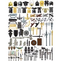 Military Soldier Figures Weapons Building Blocks Sword Bow Arrow Armor Vest Helmet Cape Shield Gun Hammer Axe Spear DIY Toy Q067