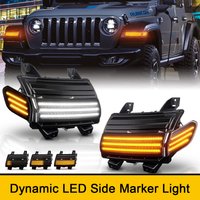 2x LED sekwencyjny migacz przedni zderzak boczne światło obrysowe DRL dla Jeep Wrangler JL 2018-2021 Repeater światła postojowe bursztynowe
