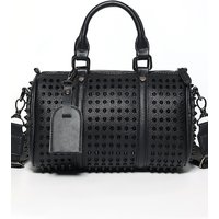 Fashionable Men's Black Hollow out Casual Crossbody Bag Large Capacity Single Shoulder Bag Leisure Pillow Shaped PU Leather