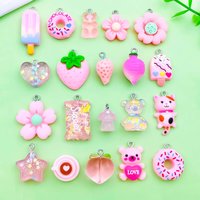 5/20pcs Pink Resin Charms, 3D Food, Animal, and Plant Pendants for DIY Bracelets Necklaces Earrings Jewelry Making Accessories