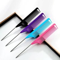 Metal Rat Tail Comb for Hair Highlighting Steel Pin Sectioning Comb for Dyeing Professional Salon Styling Colorful