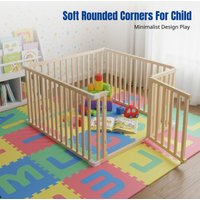 Children's Indoor Playpen, Wooden Infant Barrier with Door, Toddler Crawling Fence, Spacious Activity Area