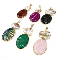 1pc Natural Freshwater Pearl Dyed Shell Oval Stone Pendant Charms for DIY Women Men Necklace Jewelry Making Accessories Gifts