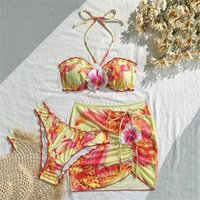 3D Flowers Swimwear with Skirts Halter String Bandeau 3 Piece Bikini Set Sexy Swimsuit Women 2026 Beach wear Bikini Biquinis