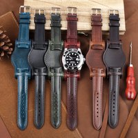 Oil Wax Leather Bund Strap 18mm 19mm 20mm 21mm 22mm Watchband Blue Wristband with Mat Handmade Genuine Leather Watch Accessories