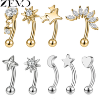 ZEMO 1PC Stainless Steel Eyebrow Piercing CZ 16G Internal Thread Star Eyebrow Ring Curved Barbell Daith Stud Earring Jewelry 8MM