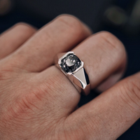 Silver glossy dazzling dark shiny metal inlaid black gemstones mens rings classic and handsome attending banquet jewelry