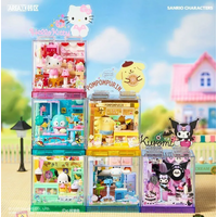 AREAX Sanrio Characters Party Room Building Block Set Kuromi Cinnamoroll Pompompurin Hello Kitty DIY Assembly Toy Gift