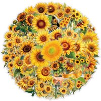60Pcs INS Transparent Sunflower Stickers Set Waterproof PET Journal Decoration For Guitar Notebook