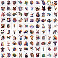 120pcs Cartoon Watercolor Animal Tattoo Stickers Wolf Tiger Shark Bird Pattern Party Decoration Temporary Fun Tattoo Stickers