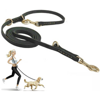 Genuine Leather Hands Free Adjustable Service Dog Leash Strong Multi Function Cross Body Leash for Dogs 7 Uses in One Pet Lead