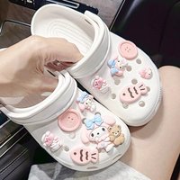 MESUCA Pink Cute Little Fish Charm Button Shoes Accessories Cartoon Pink Rabbit Girl Wooden Clogs Sandals Decoration Party Gift