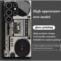Retro radio pattern glass phone case for galaxy S26 Ultra suitable for Samsung S25 S24 S23 S22 S21 S20 Plus anti-fall back cover