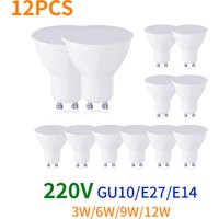 12PCS AC220V LED Bulb 3W 6W 9W 12W GU10 LED Spotlight Bulb 270 Degree Beam Angle For Home Office Decoration Lamp Light