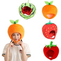 Cute Cartoon Fruit Hat Adjustable Soft Watermelon Hat Orange Hat Strawberry Hat Tomato Hat Unisex Cosplay Headgear Gift