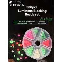 300pc Fishing Space Beans Luminous Round Float Balls Stopper Glow Rigging Beads Plastic Barrier Bead Tackle Accessories with Box