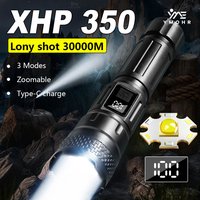 XHP 350 Super Bright Flashlight Rechargeable LED Torch Tactical Lamp Waterproof Power Flashlight White Laser Outdoor Torch Light