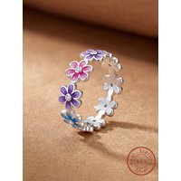 925 Sterling Silver Romantic Colorful Flowers Surround Ring For Women Engagement Anniversary High Quality Fine Jewelry