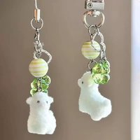 1/2pcs Flocking Cartoon Lamb Keychain Cute Kawaii Plush Animal Pendant Bag Charm Decoration Keyring Car Key Holder Gift
