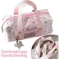 INS Style Polka Dot Bow Print Pencil Case Handheld Large Capacity Pen Bag Portable Stationery Organizer School Supplies