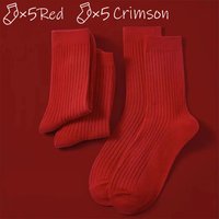 5/10 Pairs Women's Crew Socks, Red and Burgundy, Festive, Comfortable, Breathable, Moisture-Wicking