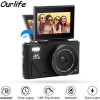 Ourlife 4K Digitale Fotokamera 18X Digitalzoom Kompaktkamera 180 ° Vintage-Videorecorder mit Klappbildschirm für Anfänger