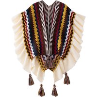 Women Spring Autumn Bohemia Shawl Lady Mohair Knitted Tassel Cardigan Retro Ethnic Wrap Striped Ruffled Scarf for Travel New in