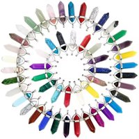 10pcs Natural Stone Amethyst Rose Quartz Crystal Bullet Hexagonal Pendulum Pendant Necklace DIY Gemstone Crystal Jewelry